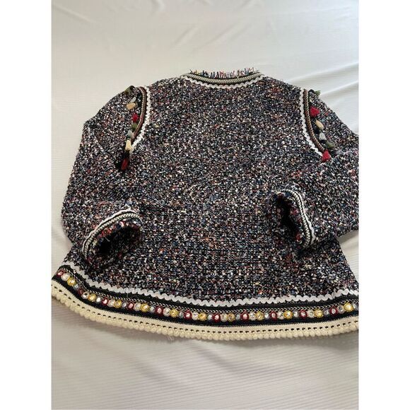 Lea & Viola Boucle Fringe Tassel Trim Jacket Size Small - Picture 7 of 9